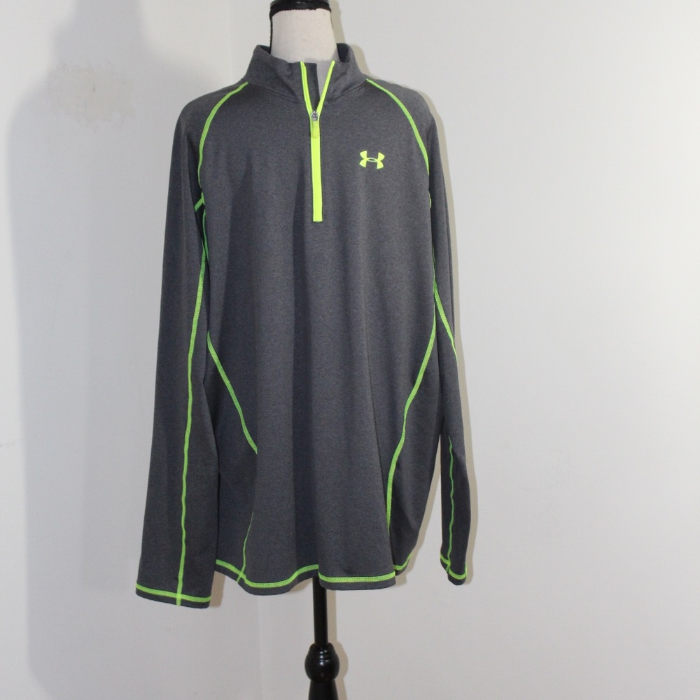 Under Armour, Cold gear loose quarter zip  dark gray with neon yellow stitching